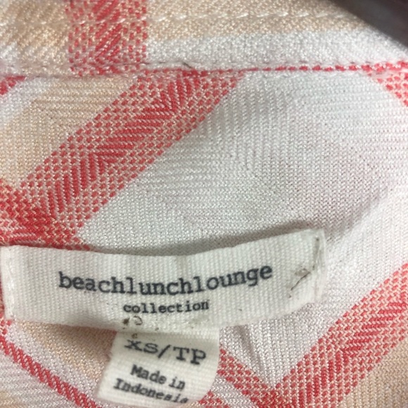 Beach Lunch Lounge Coral Plaid Button Blouse - Picture 3 of 4